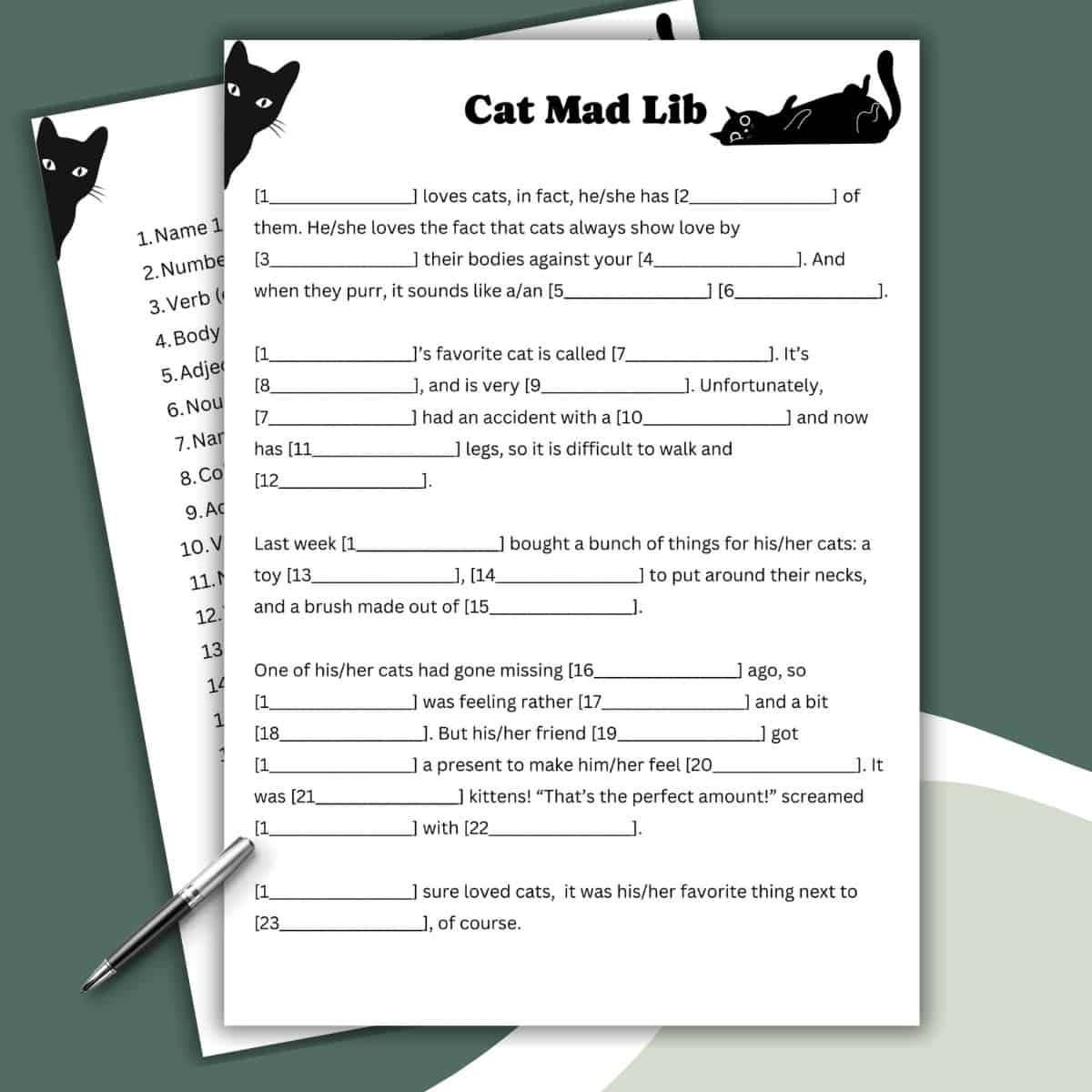 Cat Mad Libs Style Free Printable Love Laugh Games Cat Mad Libs Style Free Printable Love Laugh Games