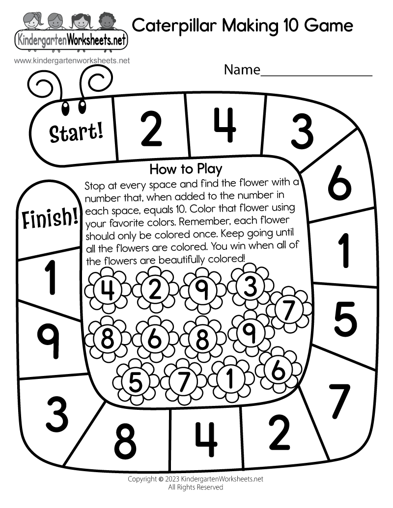 Caterpillar Making 10 Game Worksheet Free Printable Digital PDF Caterpillar Making 10 Game Worksheet Free Printable Digital PDF