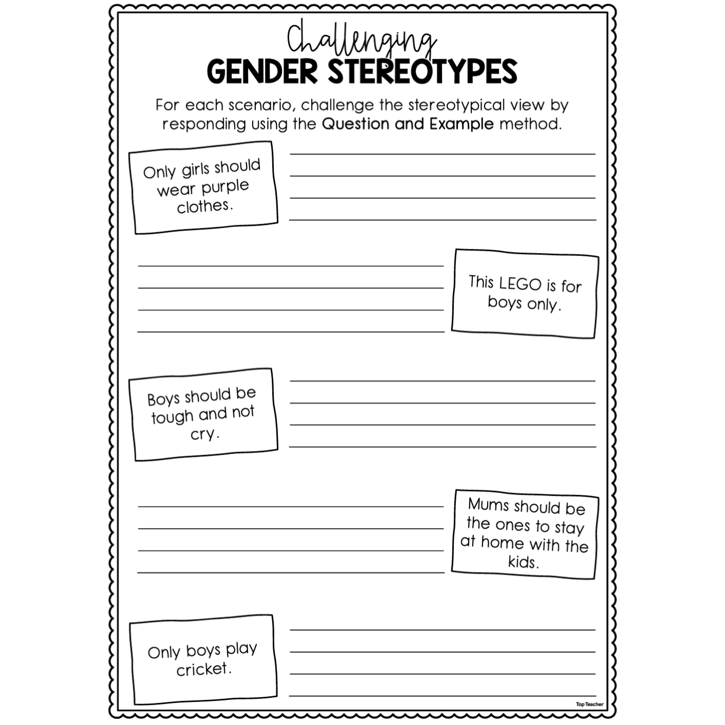 Challenging Gender Stereotypes Worksheet Top Teacher