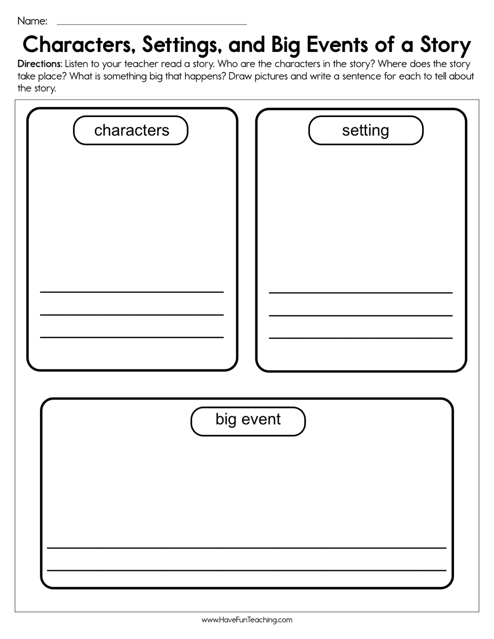 Characters Settings And Big Events Worksheet Worksheets Library