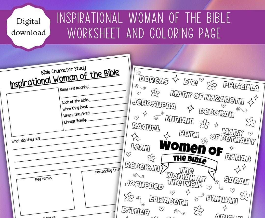 Christian Women Of The Bible Worksheet Coloring Page Digital Download Etsy