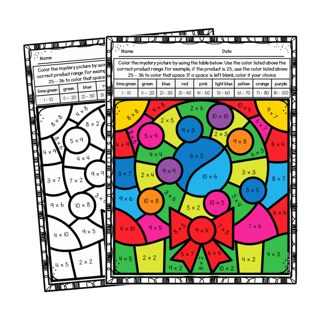 Christmas Math Coloring Sheets Multiplication Color By Number Made By Teachers