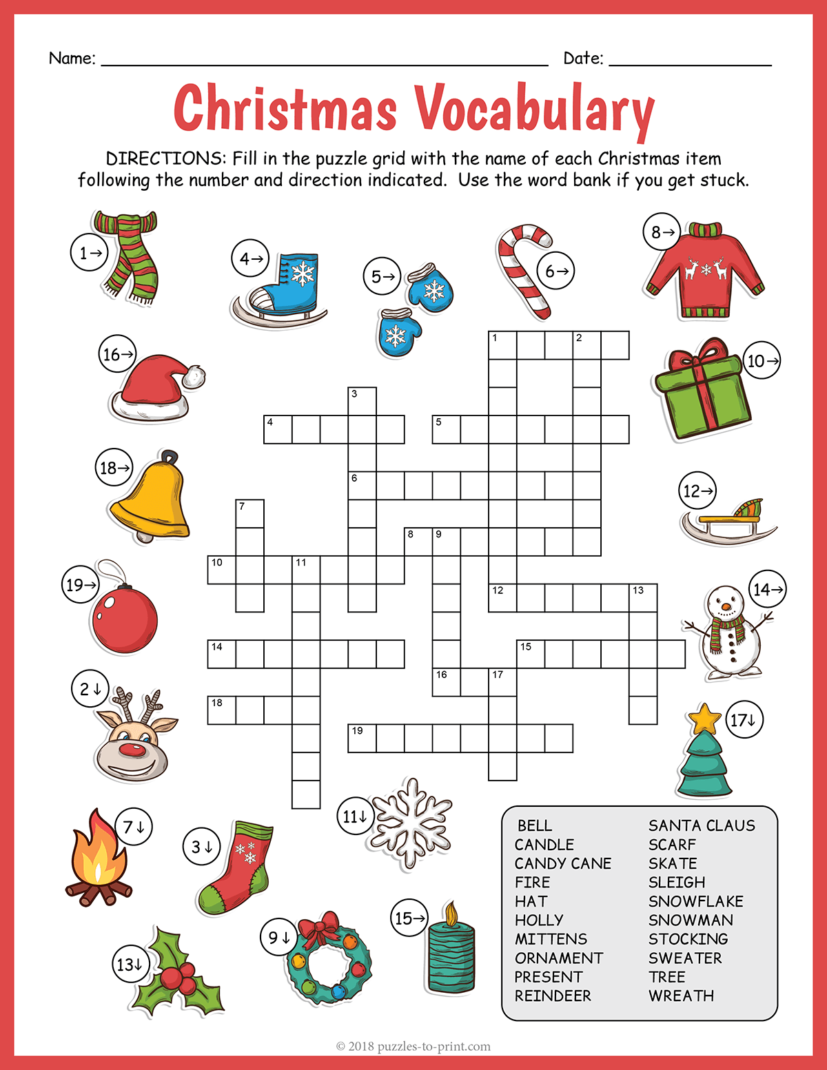 Christmas Vocabulary Image Crossword Christmas Vocabulary Image Crossword