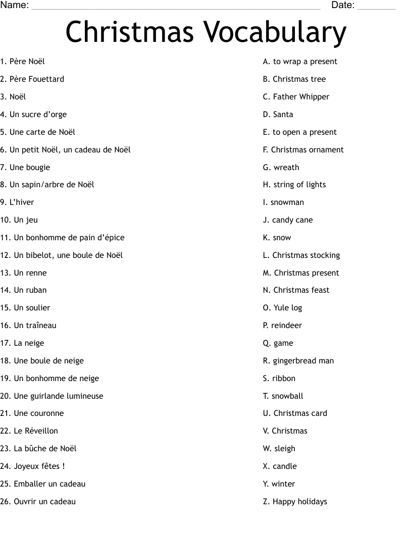 Christmas Vocabulary Worksheet WordMint Christmas Vocabulary Worksheet WordMint