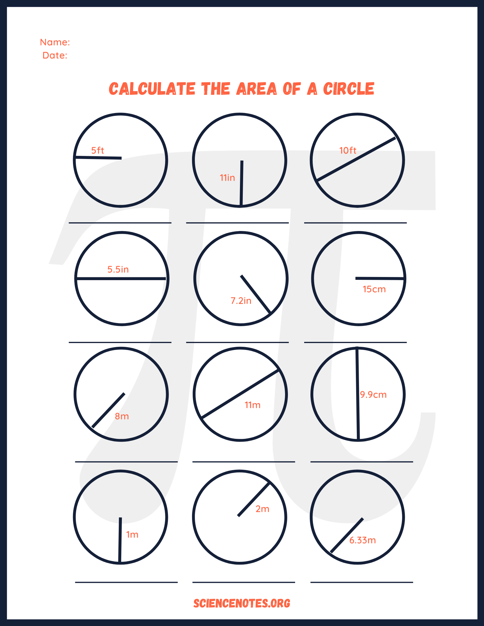 Circle Facts Area Circumference Diameter Radius