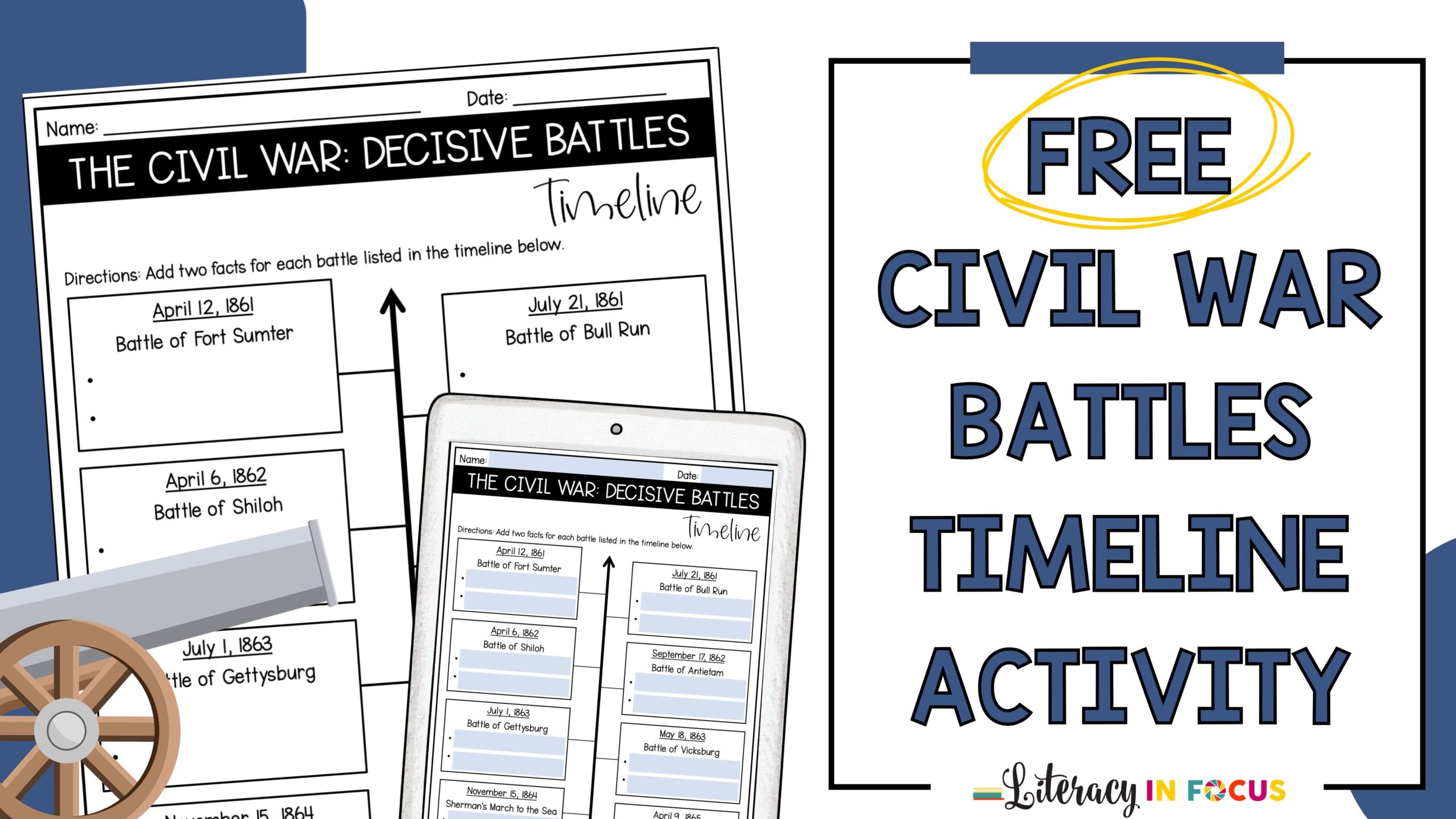 Civil War Battles Timeline Activity Free Worksheet Literacy In Focus