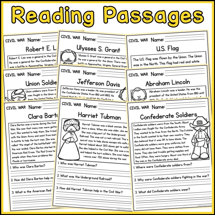 Civil War Social Studies Reading Comprehension Passages K 2 Made By Teachers