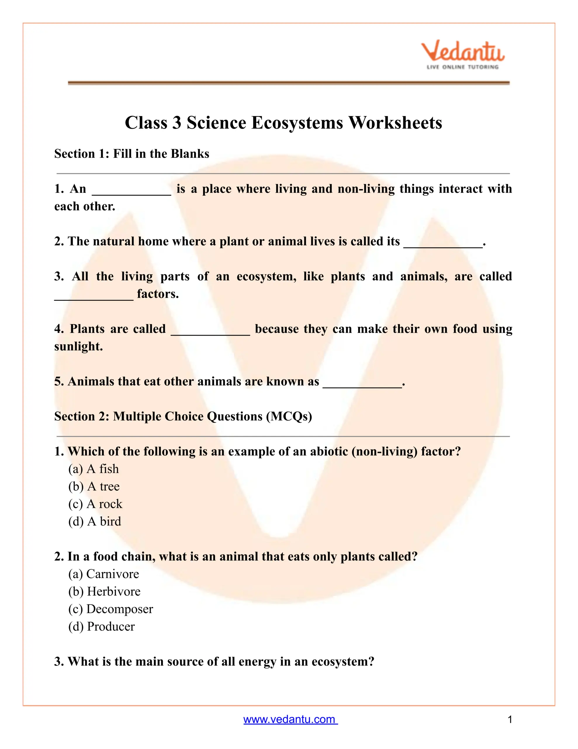 Class 3 Science Biomes Worksheet Free Printable PDF