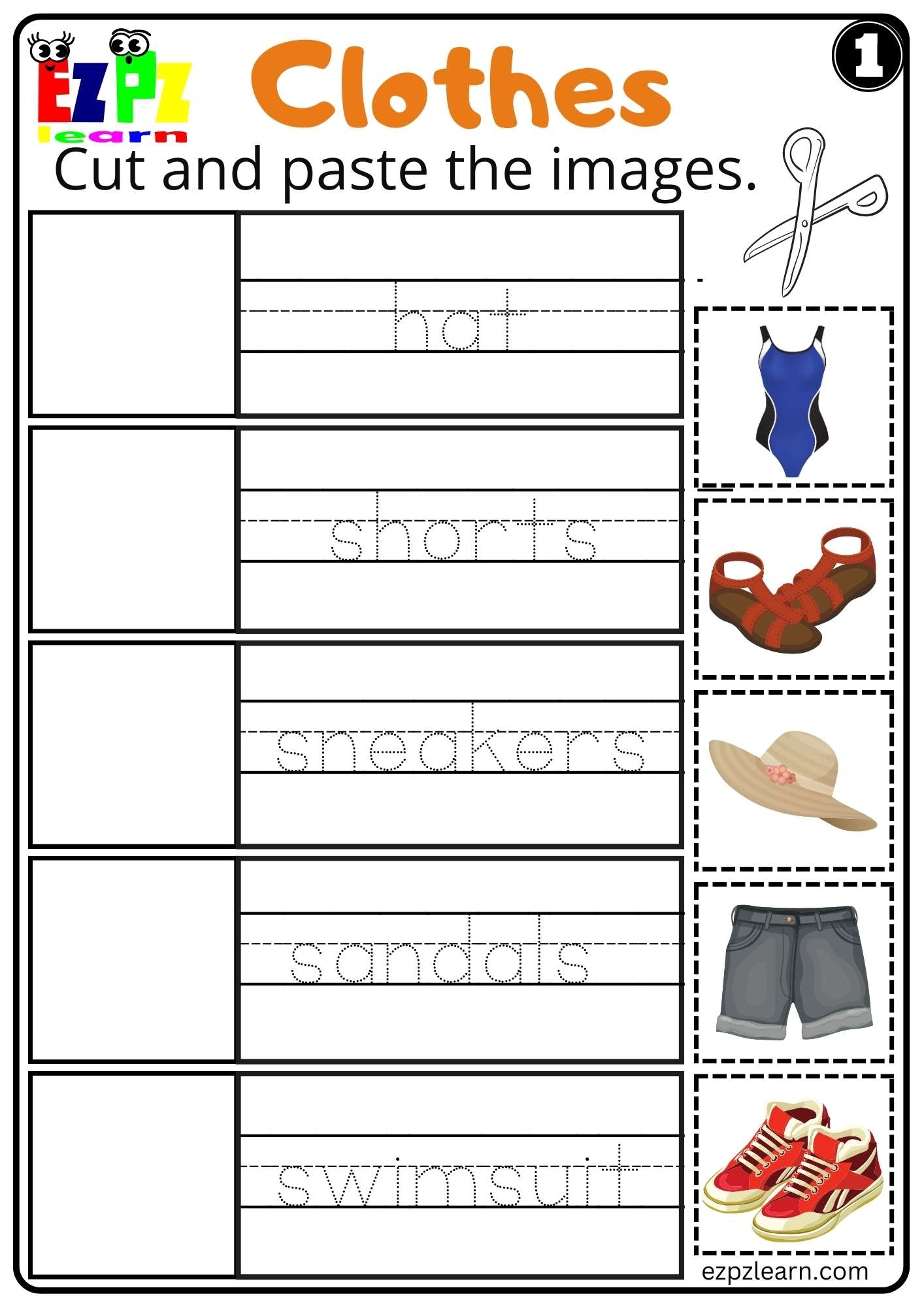 Clothes Cut And Paste Worksheet Kindergarten K5 And ESL Set 1 Ezpzlearn