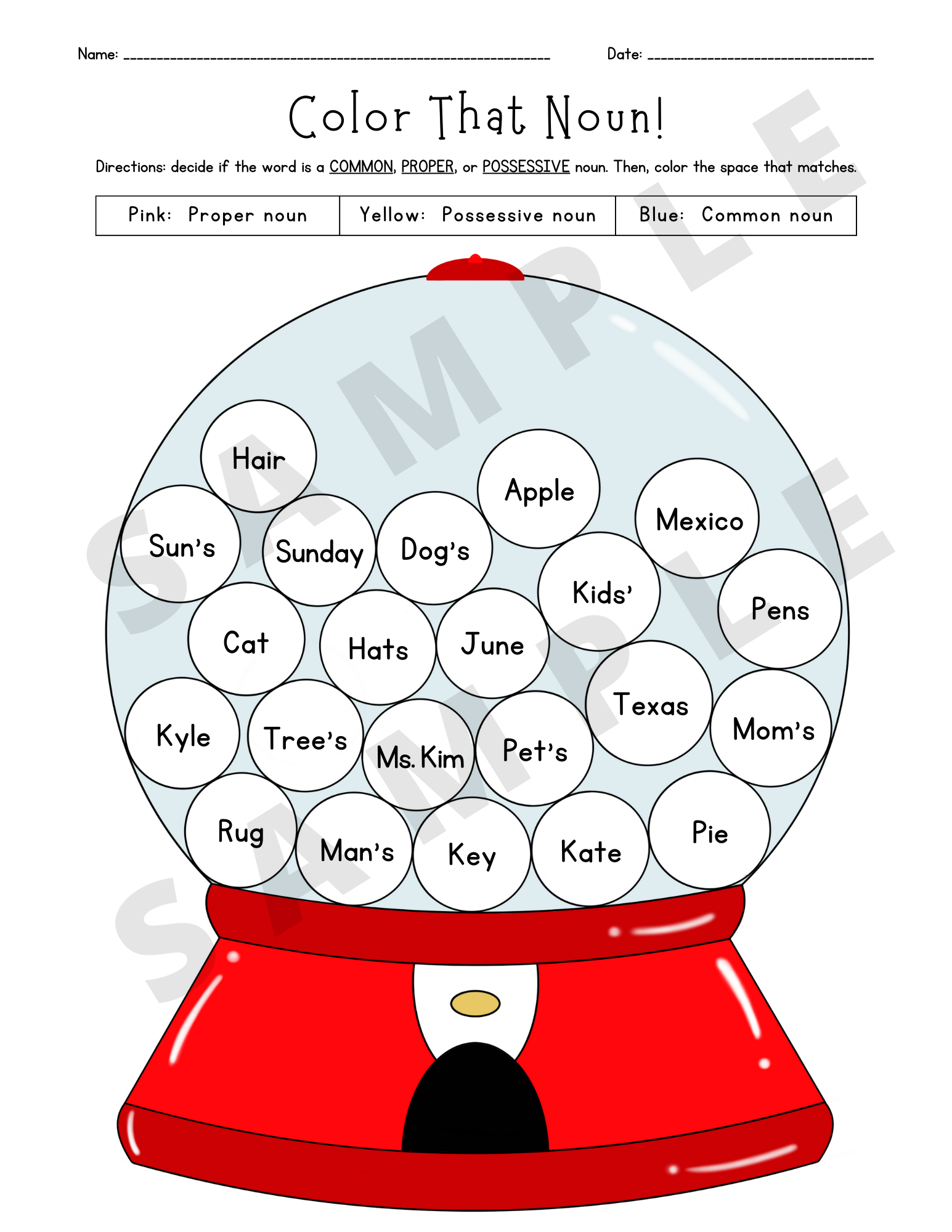 Common Proper And Possessive Nouns Grammar Coloring Activity Worksheet K 5 Teachers Students Language Arts Grammar Classful