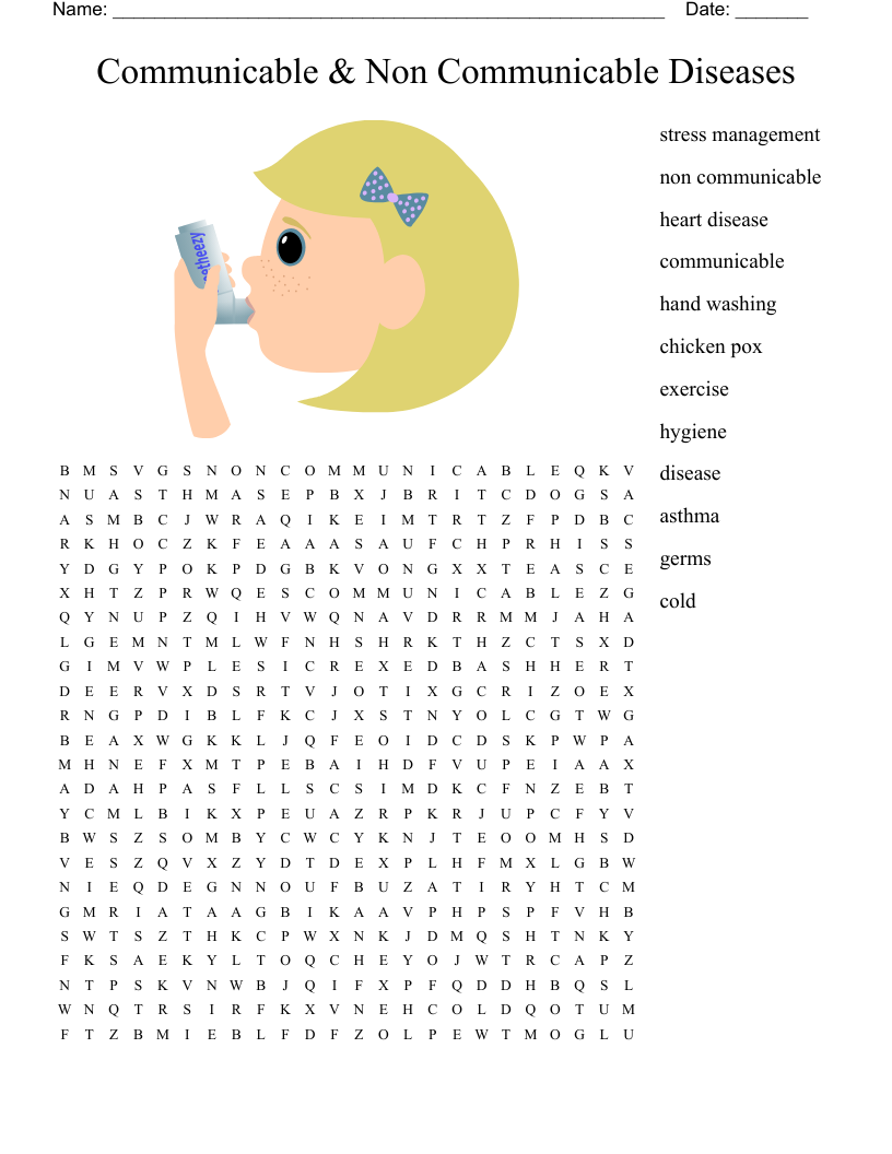 Communicable Non Communicable Diseases Word Search WordMint