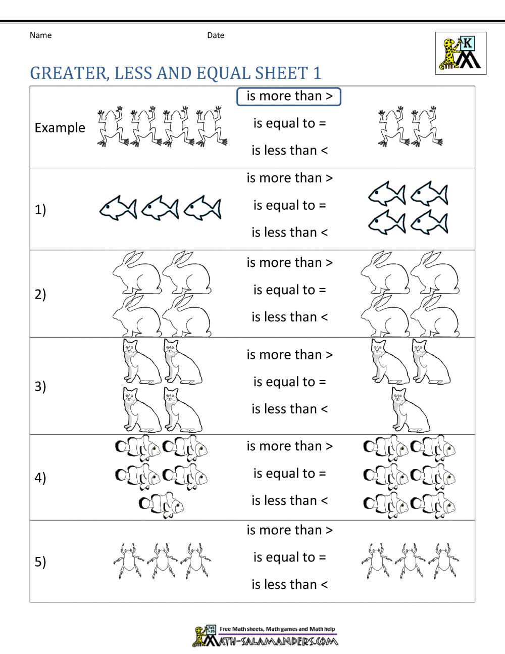 Comparing Numbers Worksheet Comparing Numbers And Amounts Up To 10