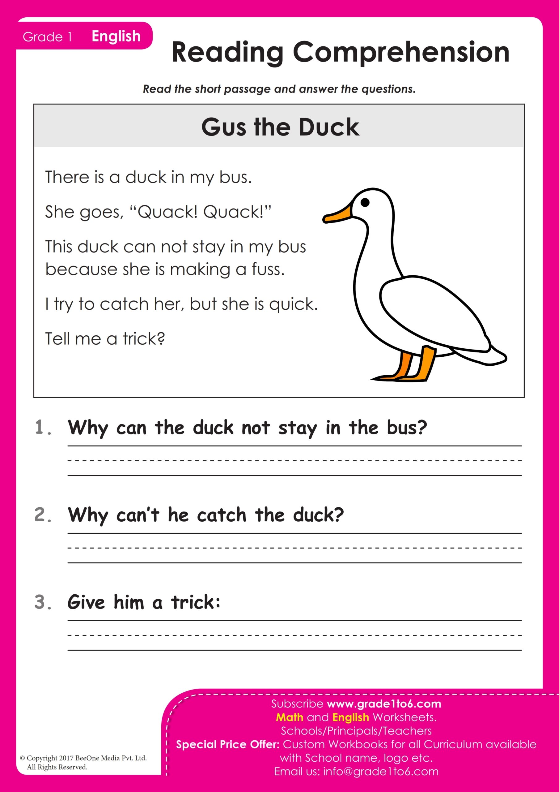 Comprehension For Class 1 Grade1to6 Comprehension For Class 1 Grade1to6