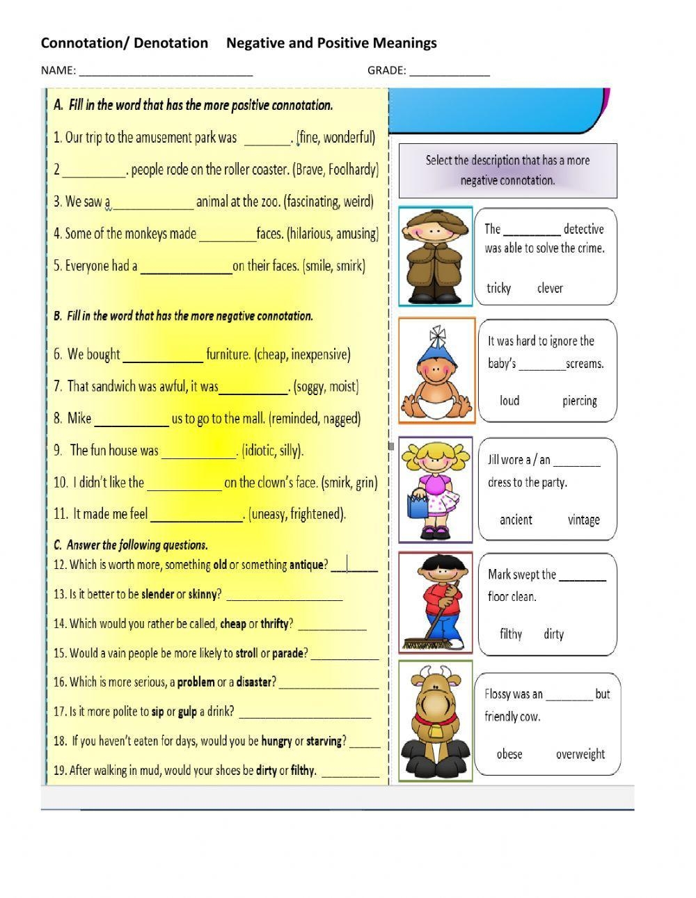 Connotation And Denotation Lesson Plans Worksheets Worksheets Library