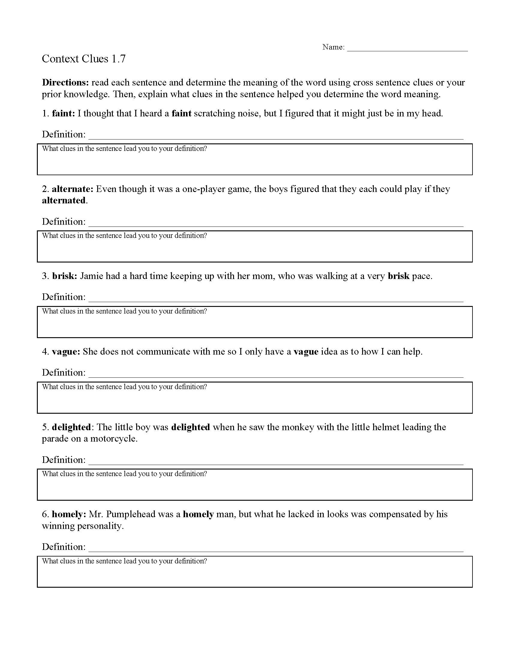 Context Clues Worksheets By Grade Printable Reading Activities