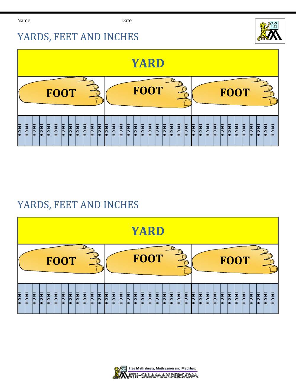 Convert Feet To Yards Worksheet Grade1to6