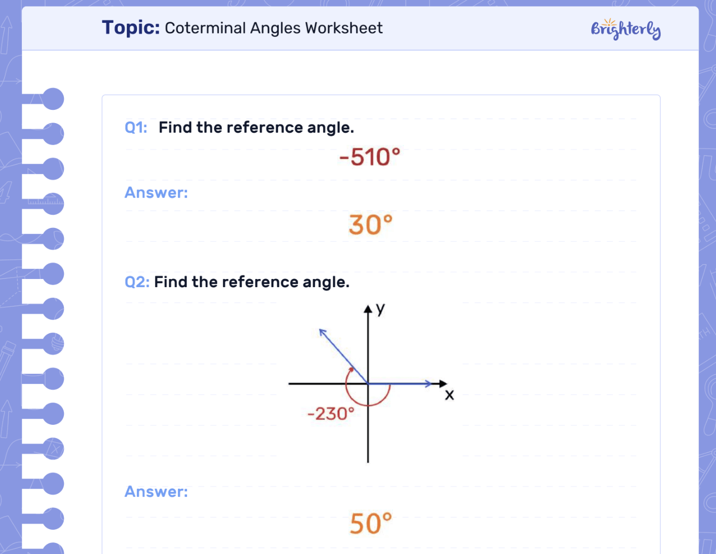 Coterminal Angles Worksheet Free Printable