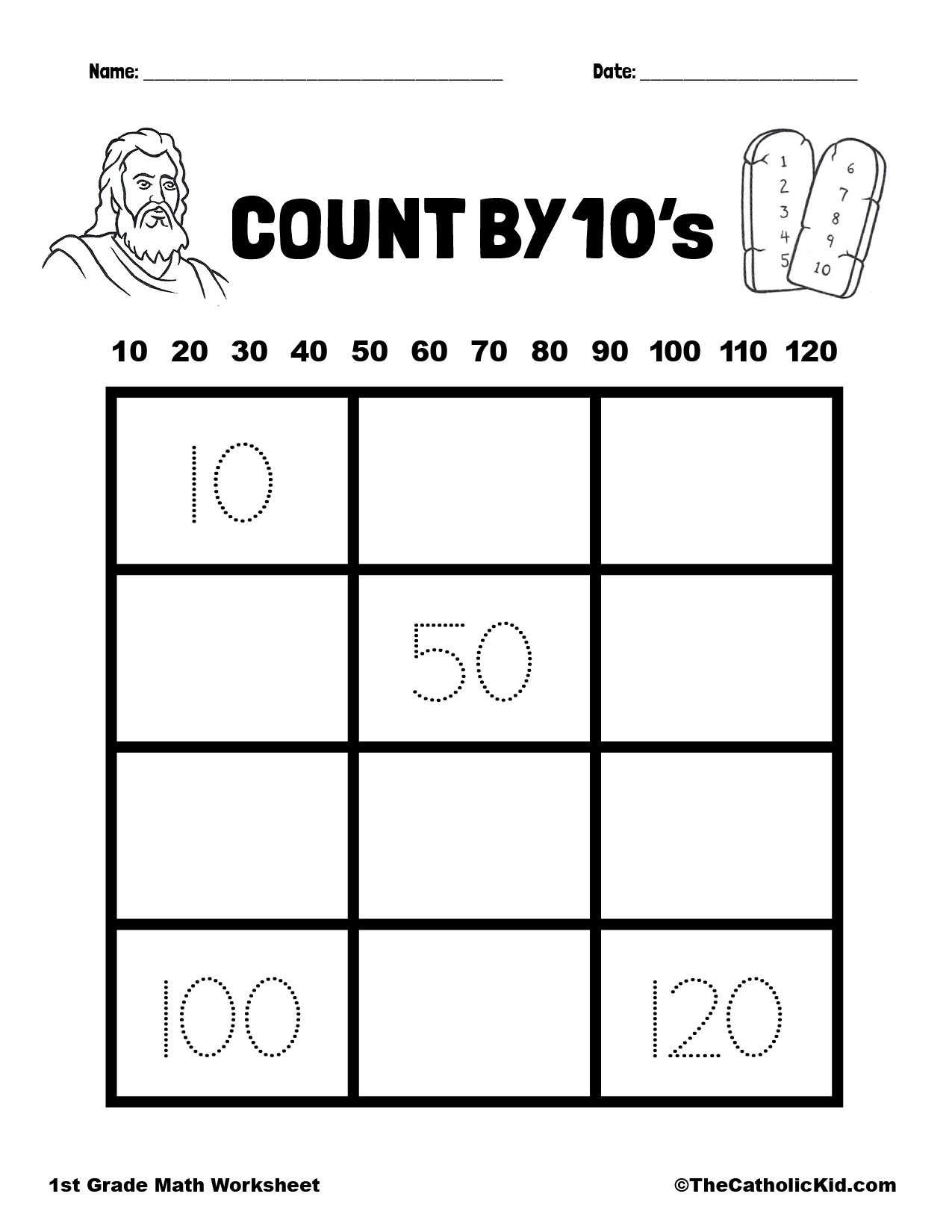 Count By 10 S 1st Grade Math Catholic Worksheet TheCatholicKid