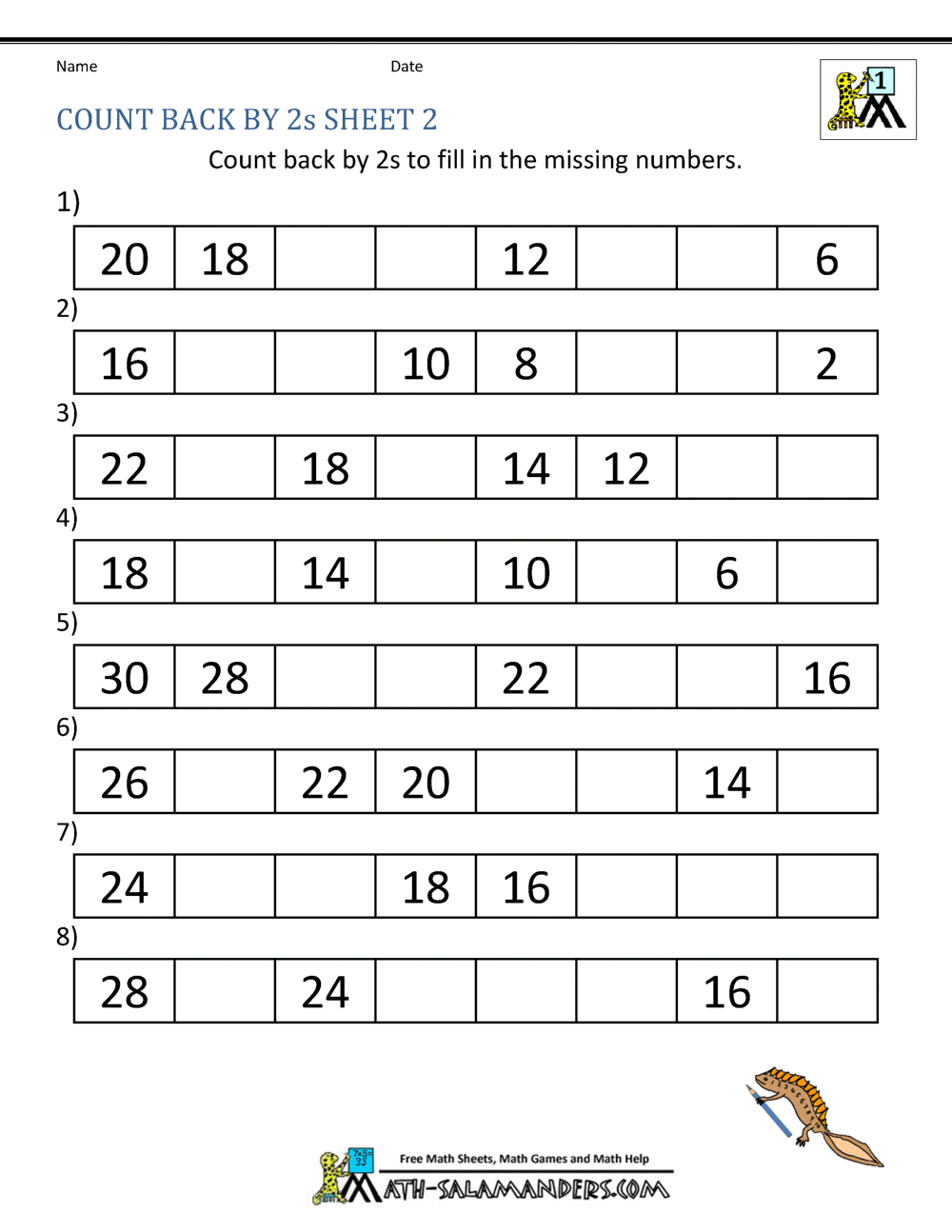 Counting By 2s Worksheets Skip Counting Backwards By 2 S Little Sprout Art