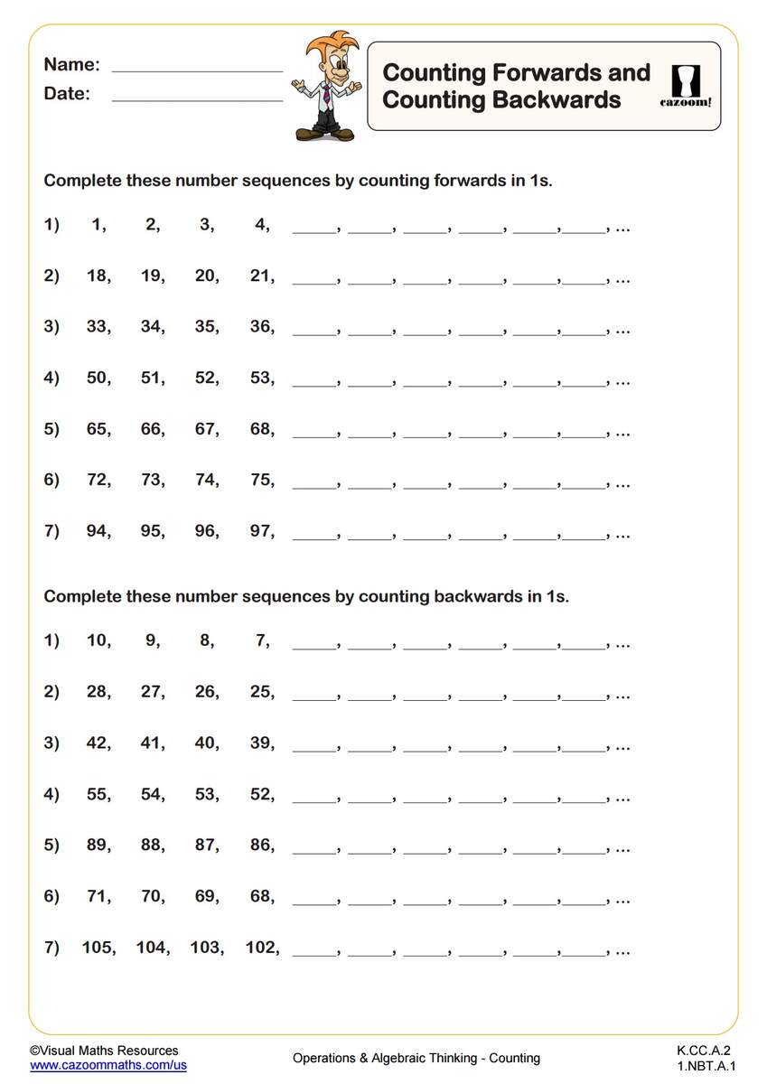 Counting Forwards And Counting Backwards PDF Printable Operations And Algebraic Thinking Worksheets Cazoom Math Counting Forwards And Counting Backwards PDF Printable Operations And Algebraic Thinking Worksheets Cazoom Math