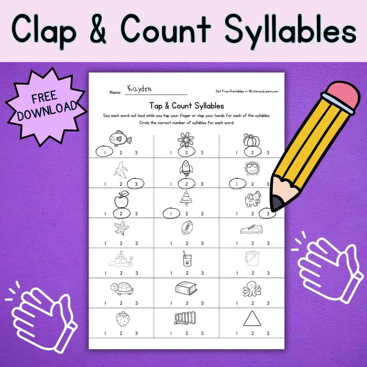 Counting Syllables Clapping Worksheets Literacy Learn