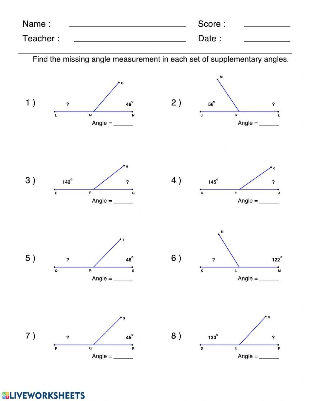 Find The Complementary And Supplementary Angles Worksheets Geometry Practice Teaching Resources