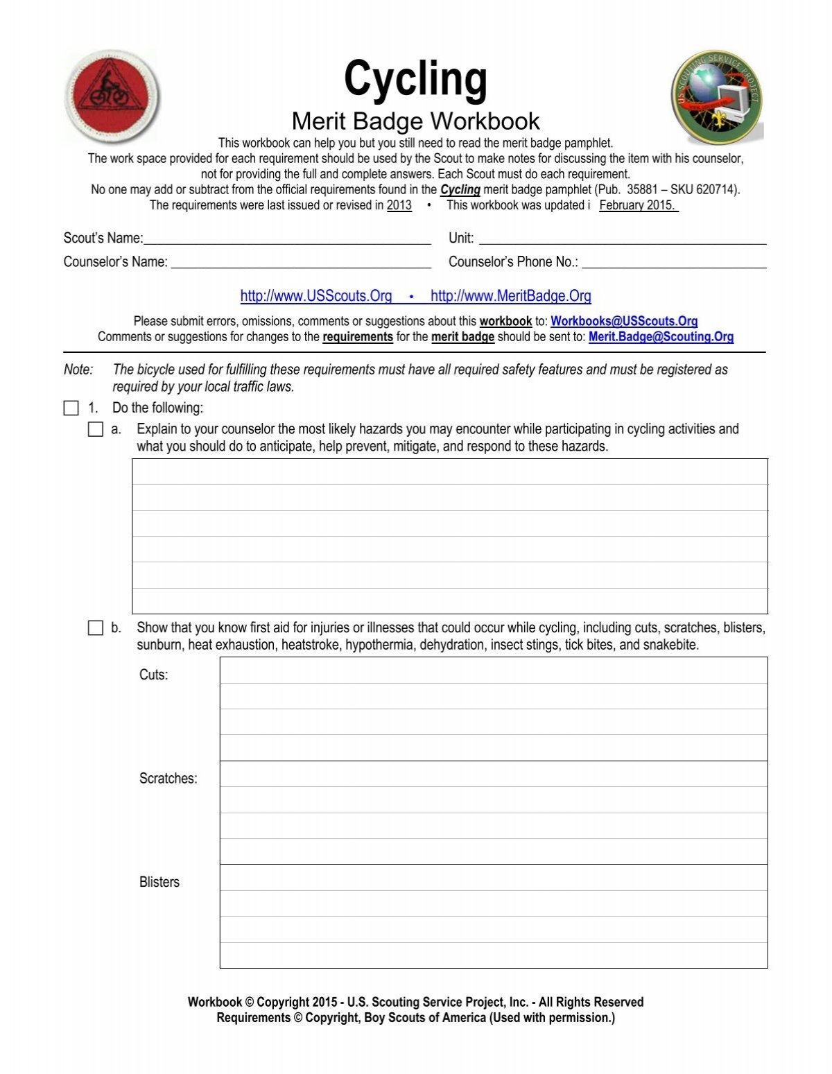 Cycling Worksheet Merit Badge Research Center