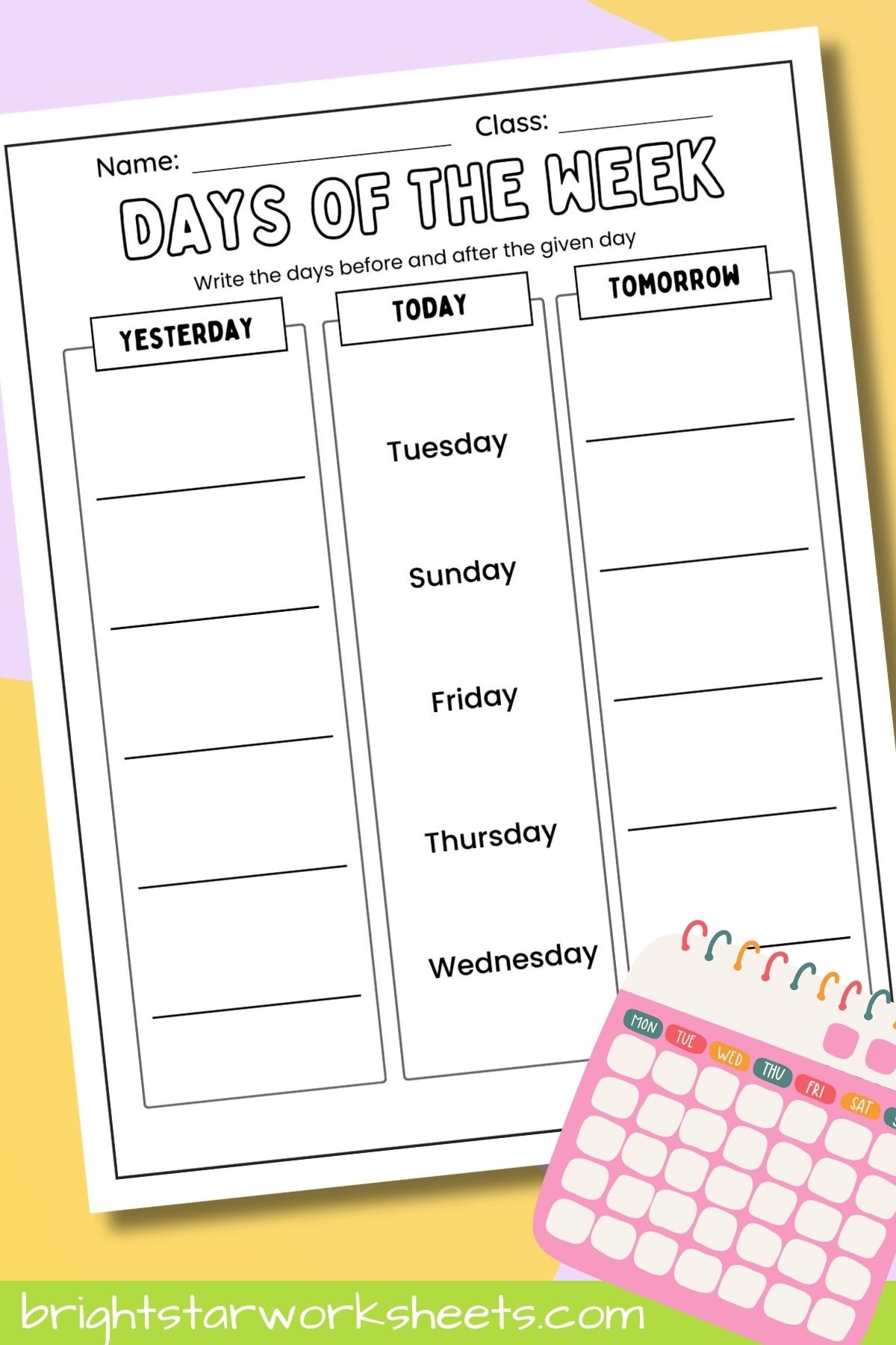 Days Of The Week Free Before After Worksheet Bright Star Worksheets