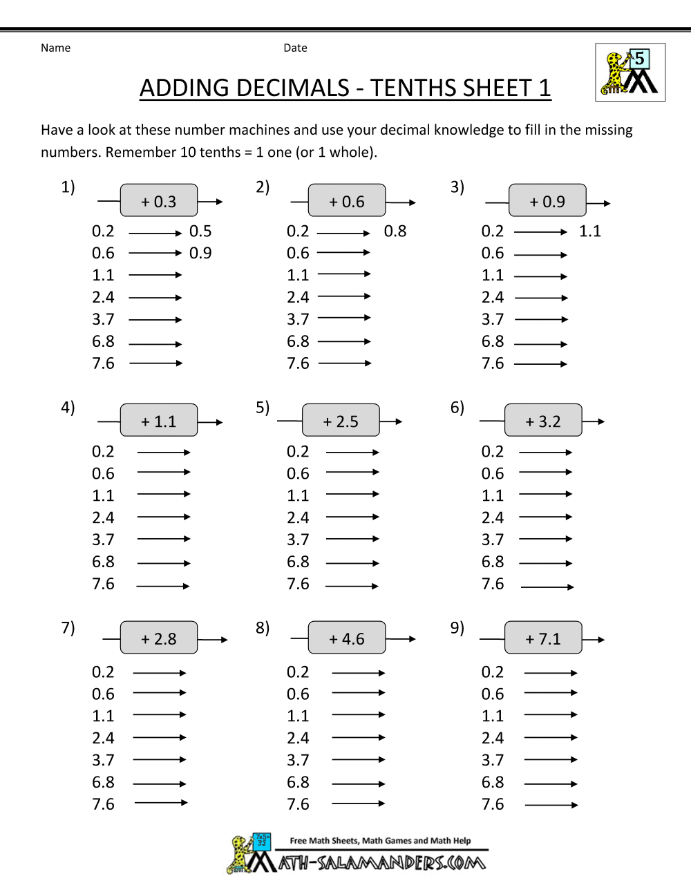 Decimal Addition Worksheets 5th Grade
