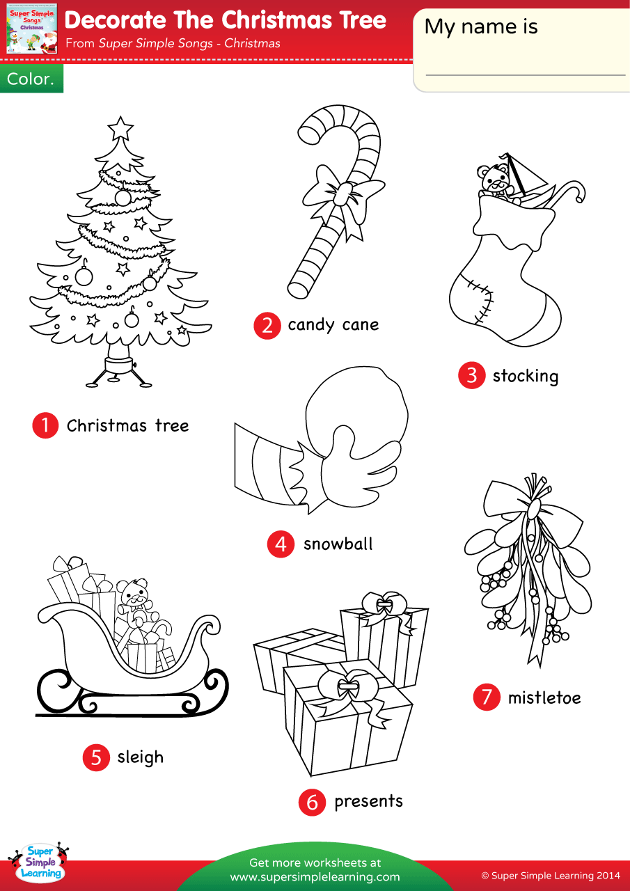 Decorate The Christmas Tree Worksheet Vocabulary Coloring Super Simple Decorate The Christmas Tree Worksheet Vocabulary Coloring Super Simple