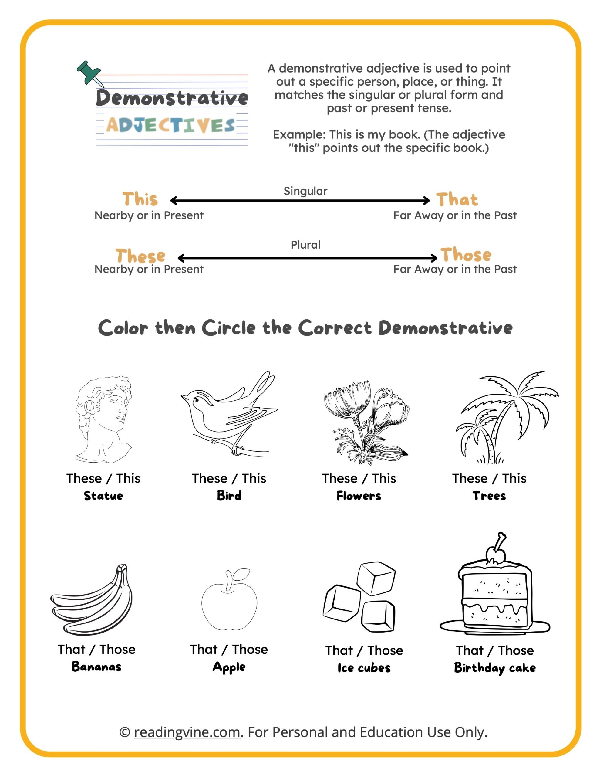 Demonstrative Adjectives Coloring Worksheet ReadingVine Demonstrative Adjectives Coloring Worksheet ReadingVine