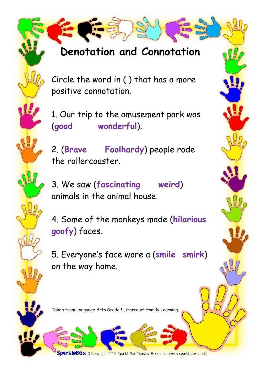 Denotation And Connotation Worksheet Worksheets Library