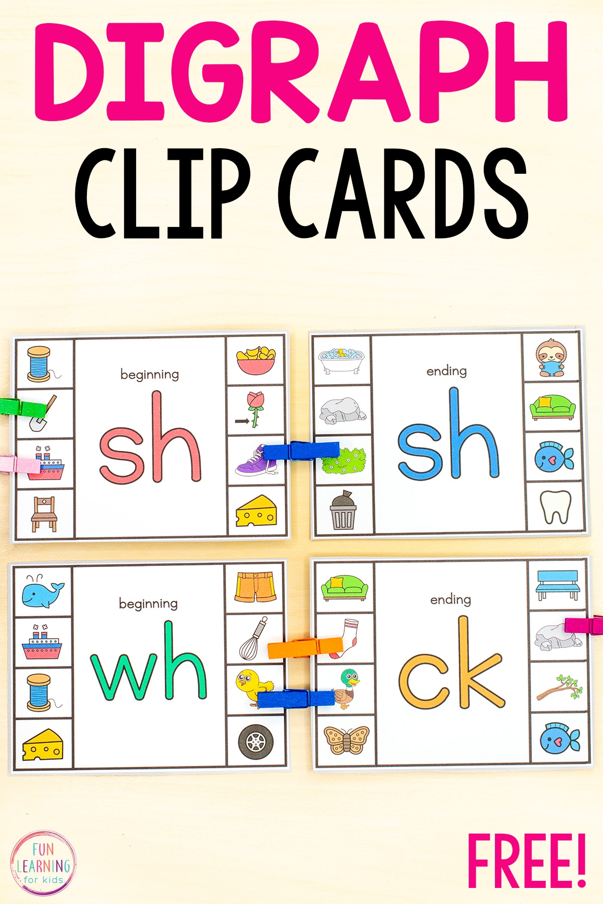Digraph Clip Cards For Kindergarten And First Grade