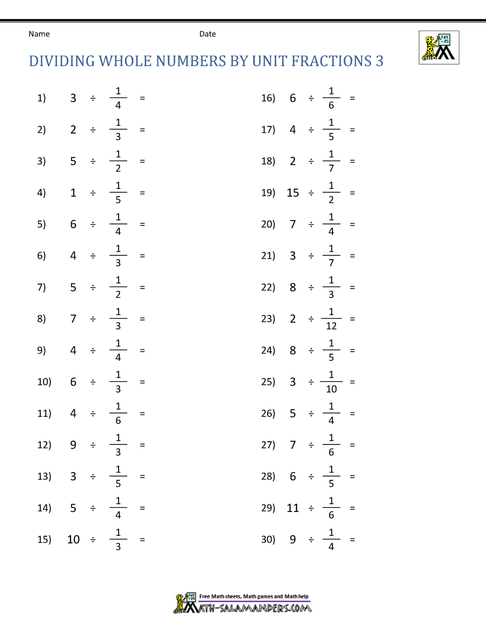 Divide Whole Numbers By Fractions