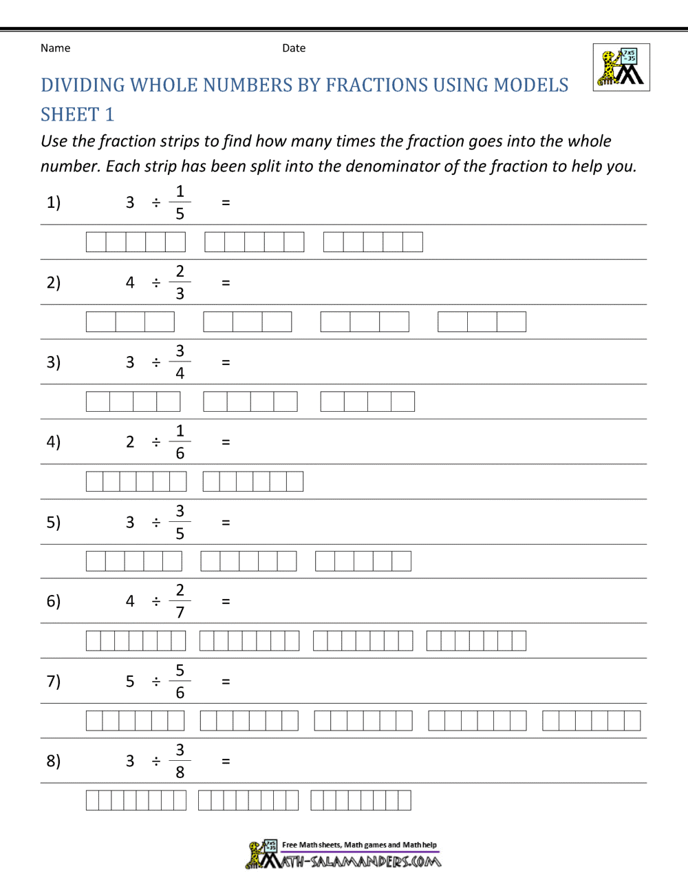 Dividing Fractions Worksheets