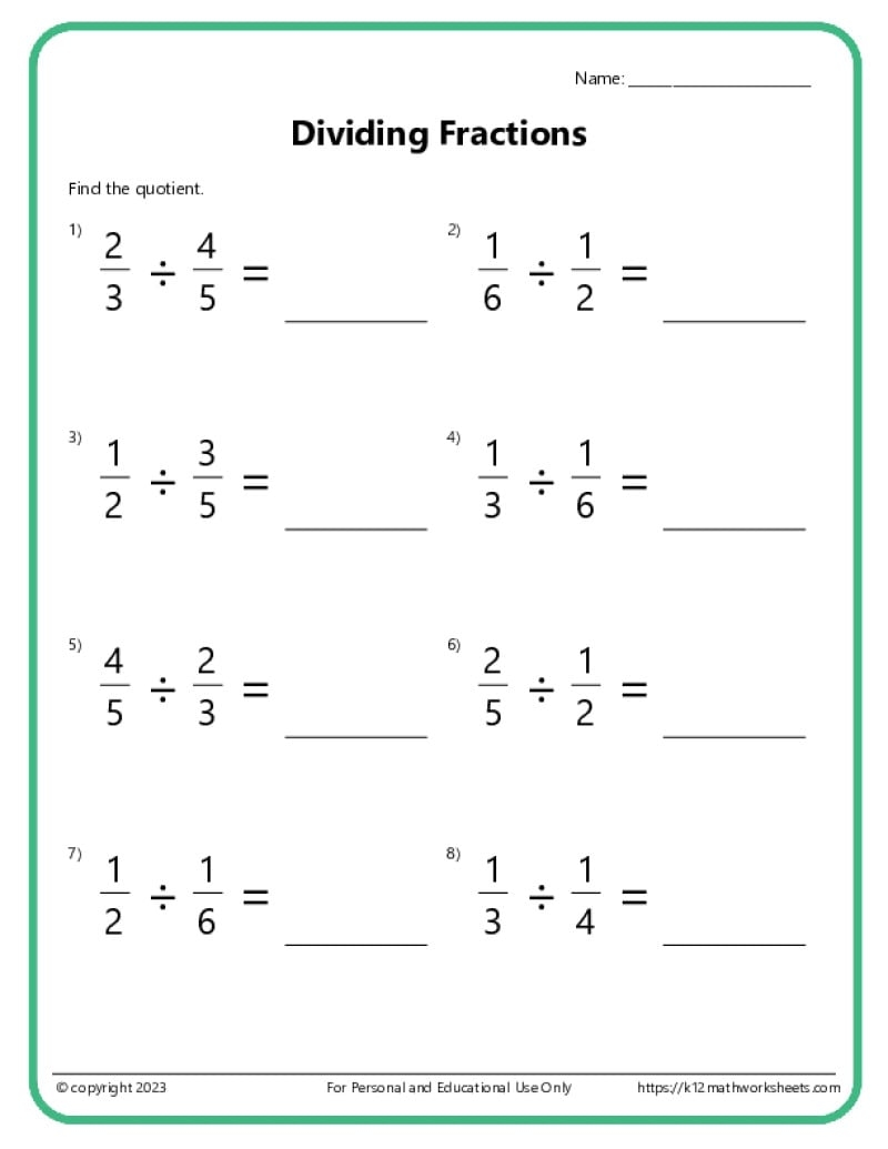 Divide Whole Numbers By Fractions