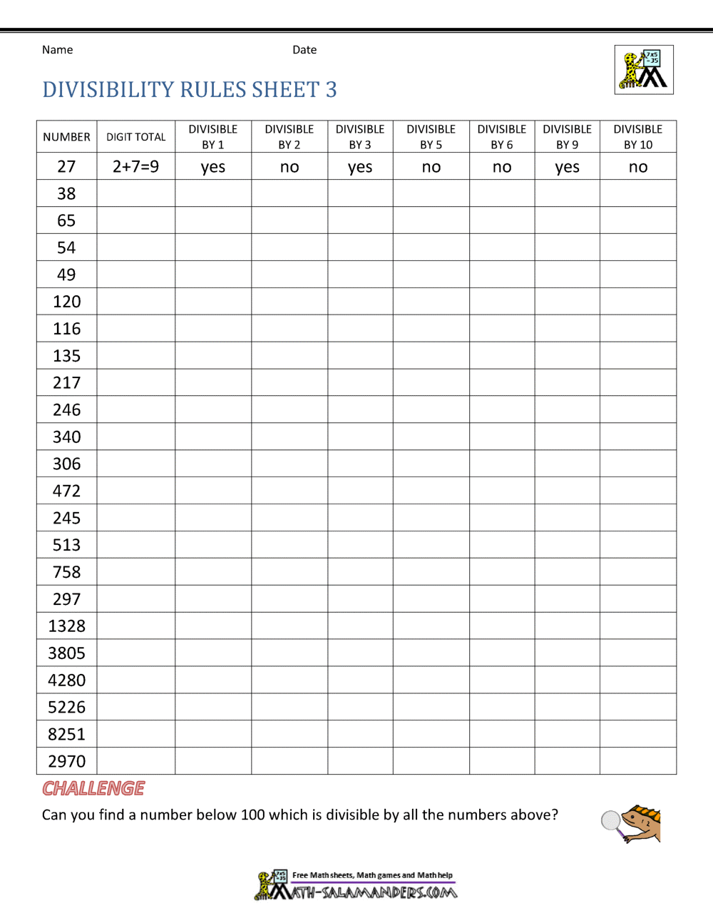 Divisibility Rules Worksheets Divisibility Rules Worksheets