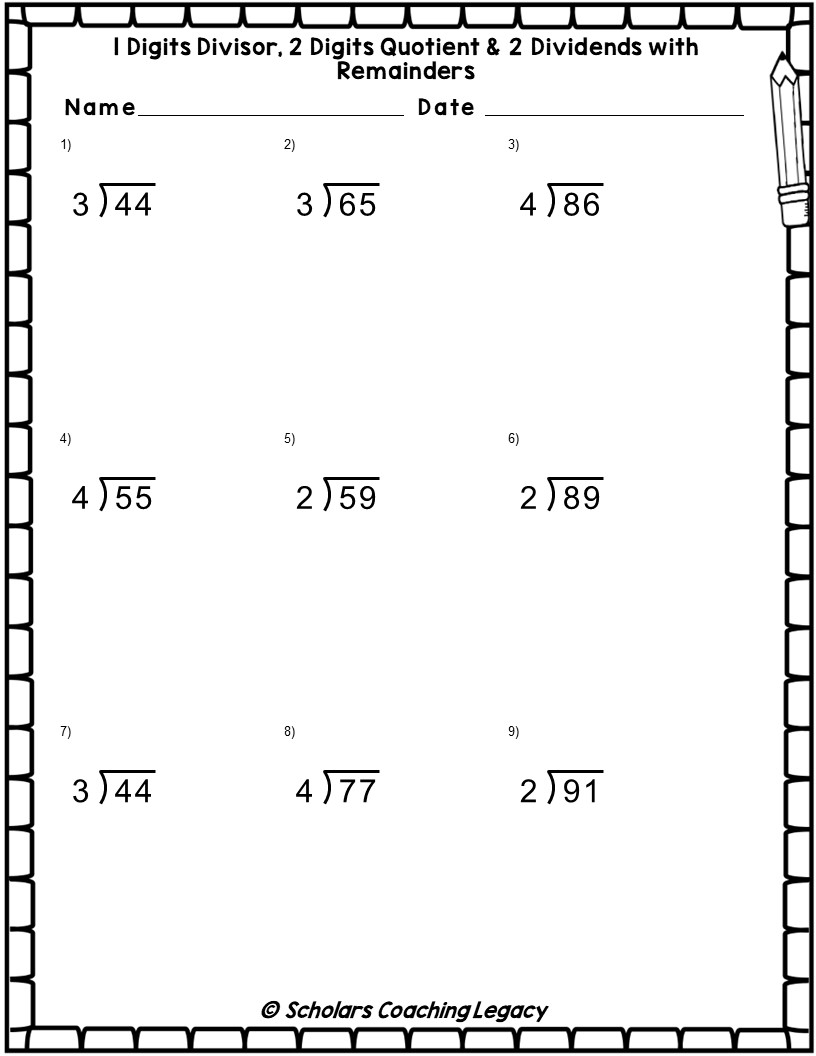 Division With 1 Digits Divisor 2 Quotient 2 Dividend With Remainders Worksheets Math Problems Made By Teachers Division With 1 Digits Divisor 2 Quotient 2 Dividend With Remainders Worksheets Math Problems Made By Teachers
