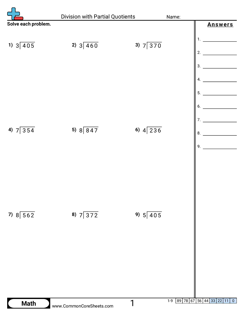 Division With Partial Quotients Worksheet Download
