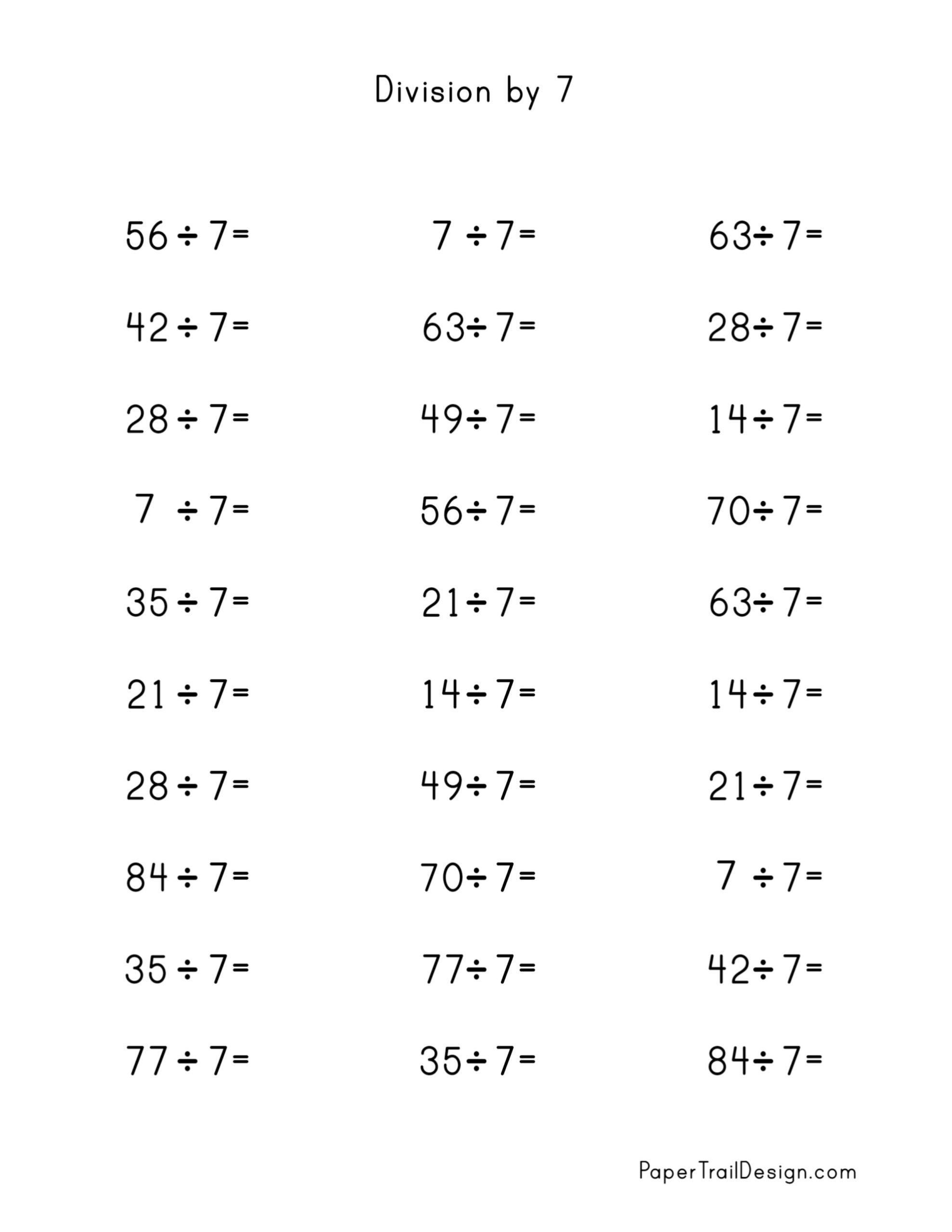 Division Worksheets For Division Facts 1 12 Paper Trail Design