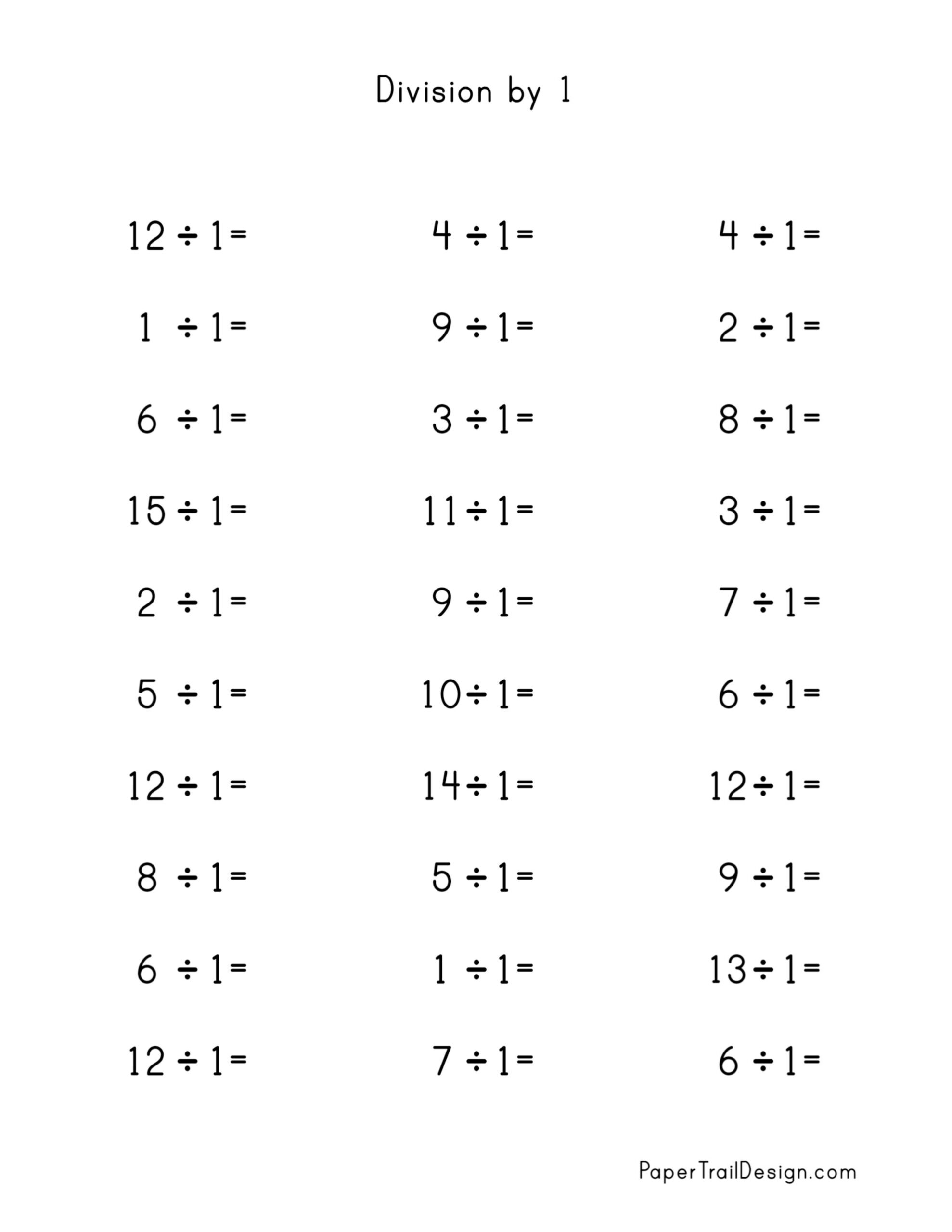 Division Worksheets For Division Facts 1 12 Paper Trail Design