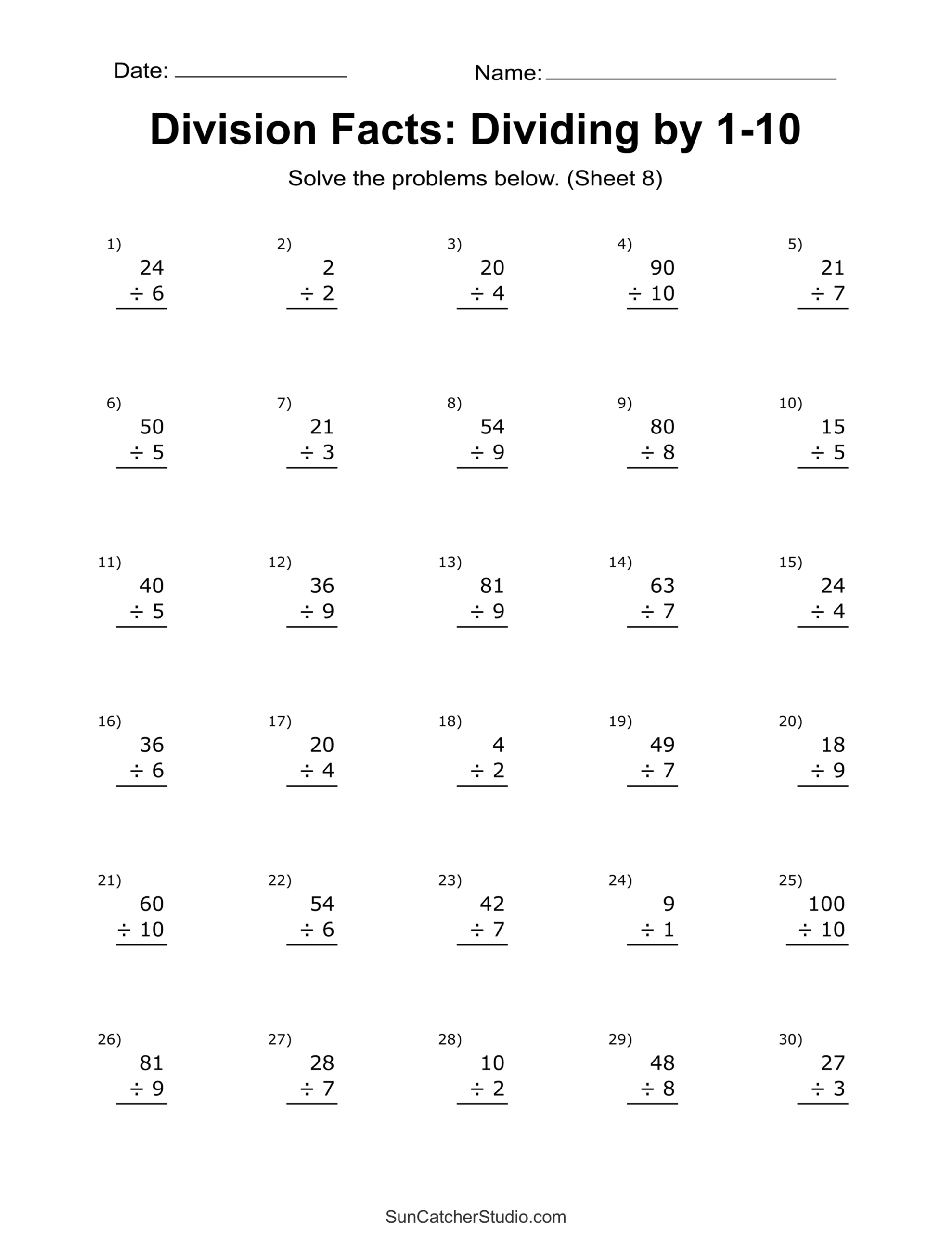 Division Worksheets Problems Free Printable Math Drills Free Printables Lettering SVG Files Tools Apps