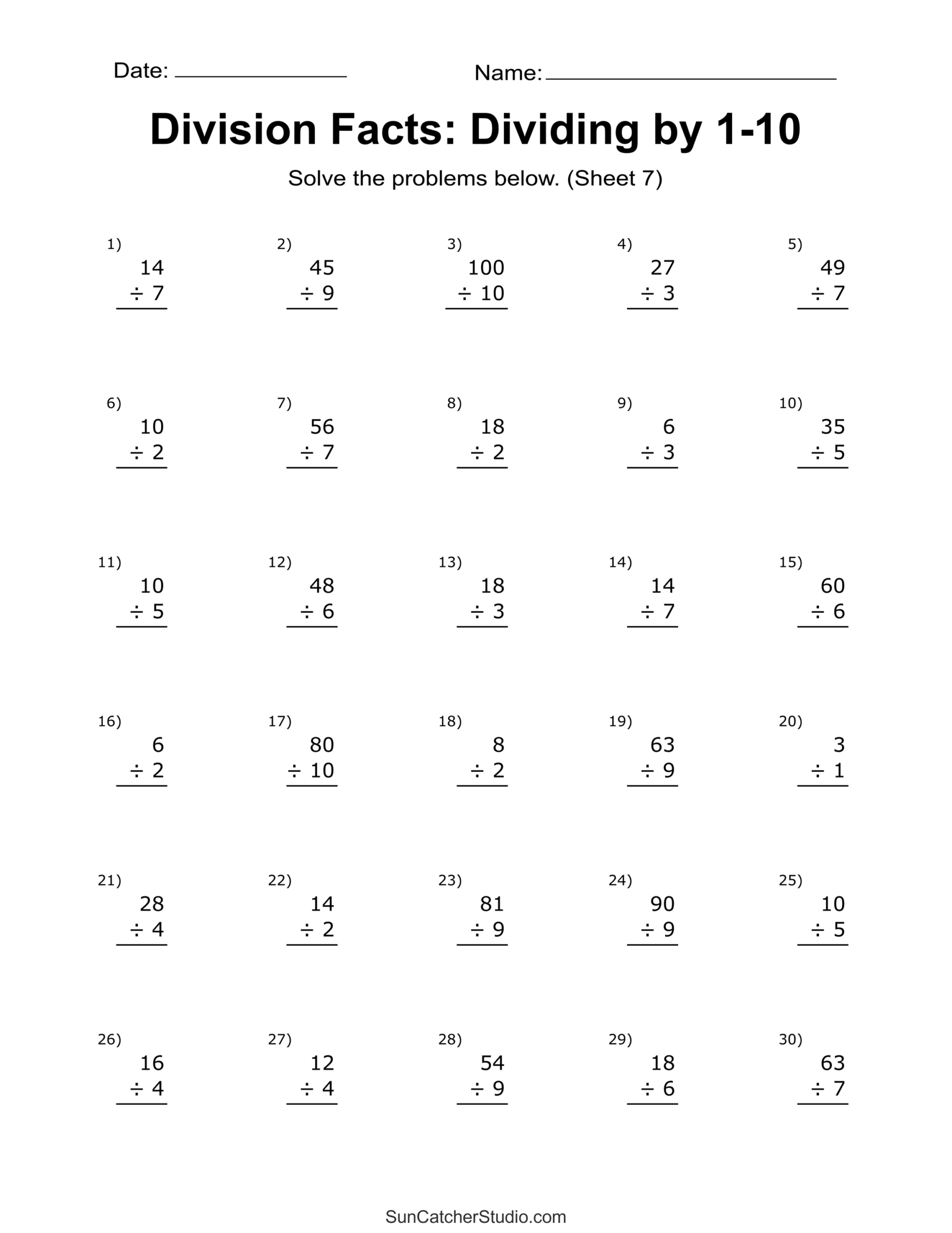 Division Worksheets Problems Free Printable Math Drills Free Printables Lettering SVG Files Tools Apps