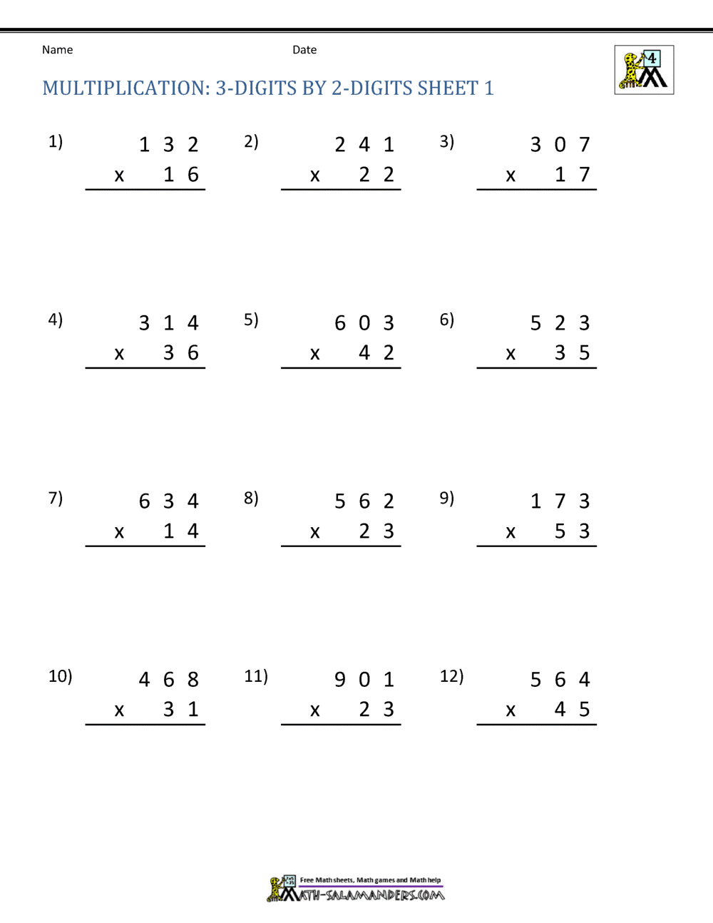 Double Digit Multiplication Worksheets 4th Grade