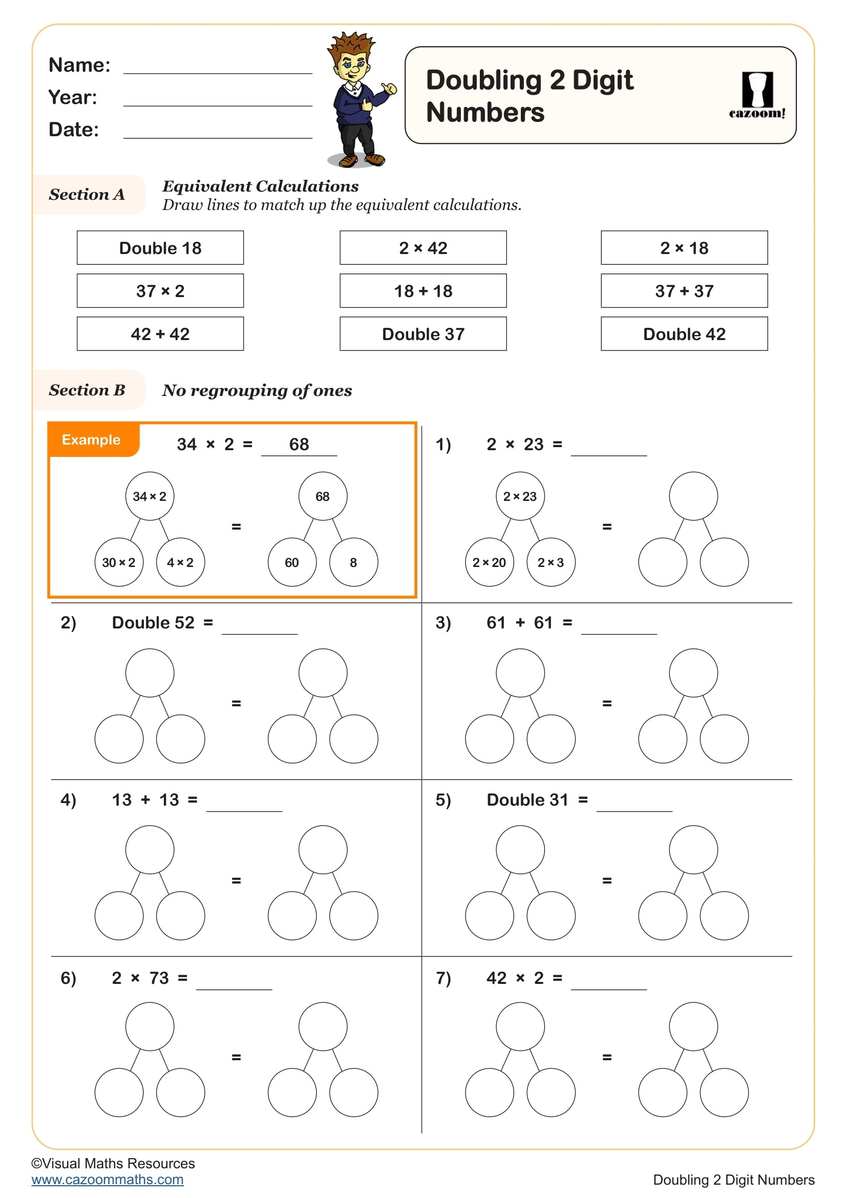 Doubling Numbers To 20 Addition Worksheet Printable PDF Year 2 Year 3 Addition Worksheet