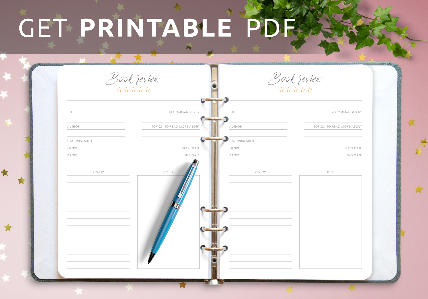 Download Printable Rating Stars Book Review Template PDF