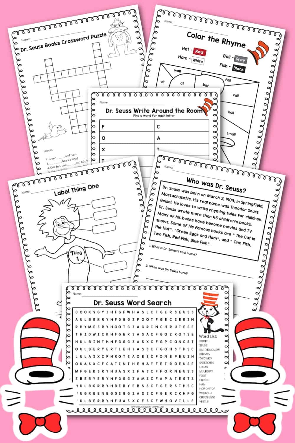 Dr Seuss Printables Activities Made With HAPPY
