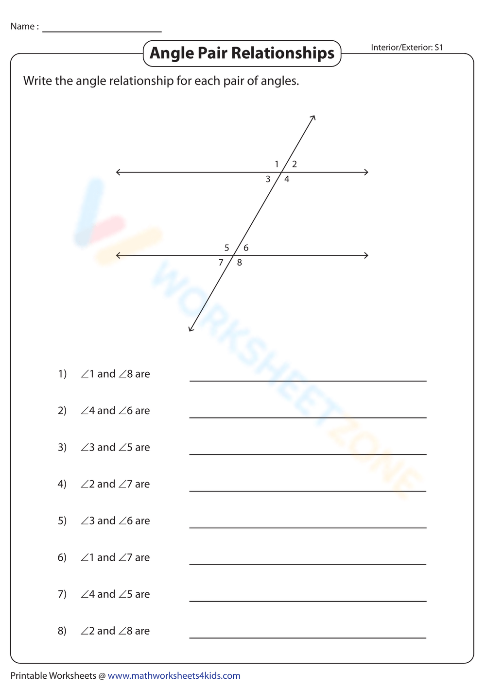 Easter Angle Pair Relationships Worksheets