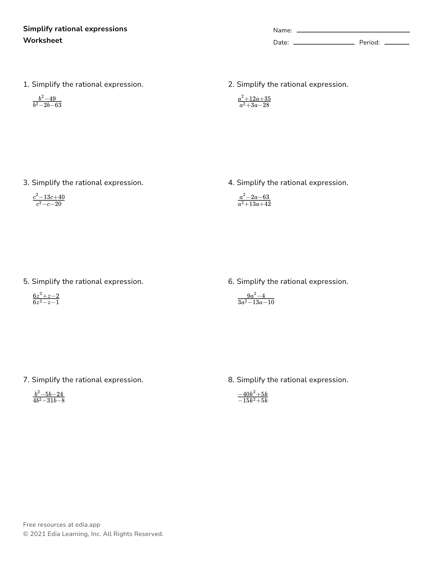 Multiply And Divide Algebraic Fractions A Worksheet Fun And Engaging High School Algebra Worksheet Cazoom Math