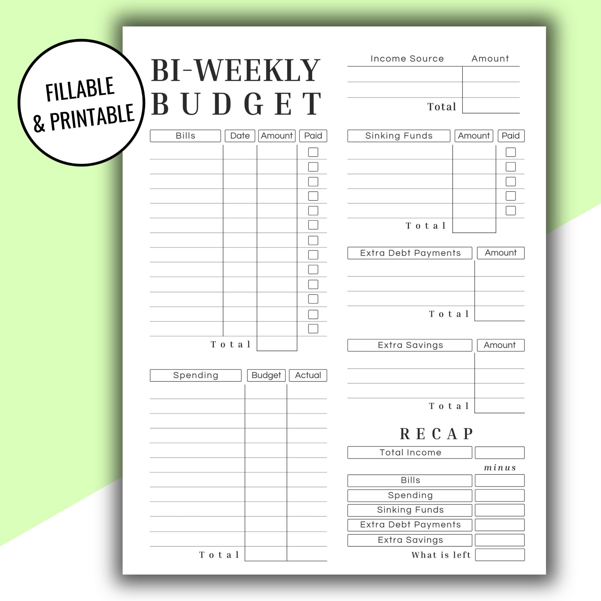 Editable Printable Biweekly Budget Printout Budget By Paycheck Budget Template Minimalist Budget Tracker Finance Planner Letter Etsy